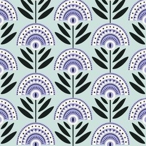Bold Retro Floral | Small Scale | Lilac & Seaglass Flowers