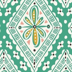 Skye - Boho Geometric Green Ivory Large Scale