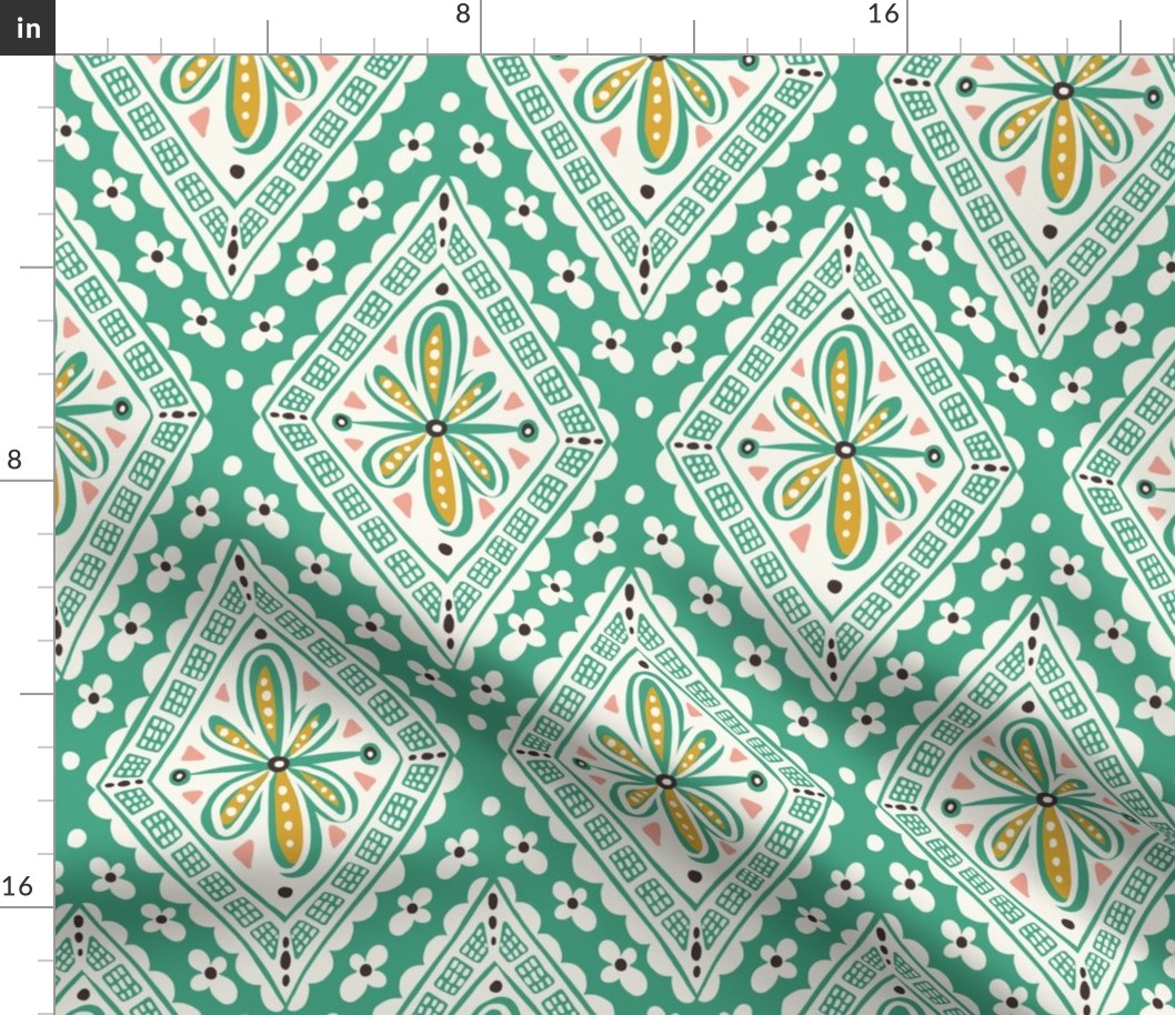 Skye - Boho Geometric Green Ivory Large Scale