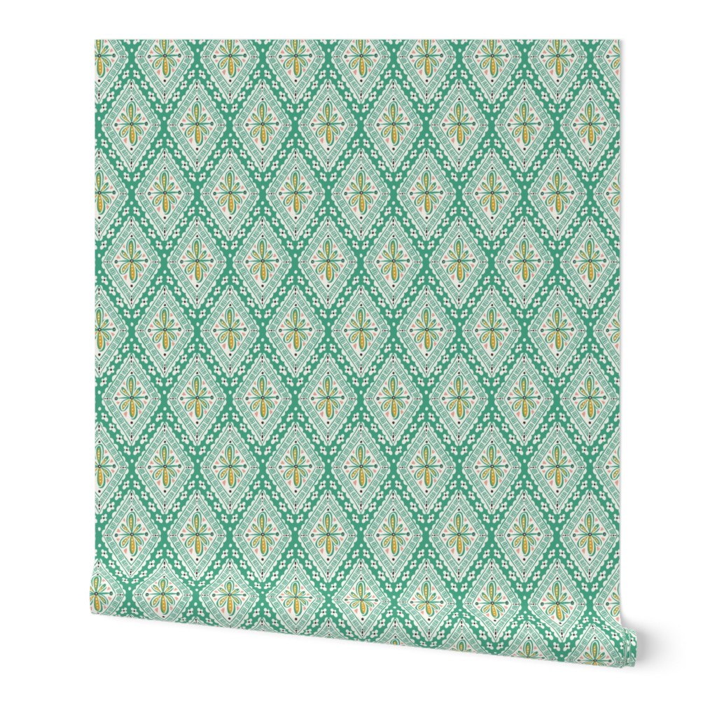 Skye - Boho Geometric Green Ivory Small Scale