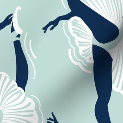 Large jumbo scale // Dancing ballerina flowers // monochromatic seaglass green and midnight blue ballet dancers