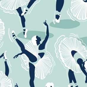 Large jumbo scale // Dancing ballerina flowers // monochromatic seaglass green and midnight blue ballet dancers