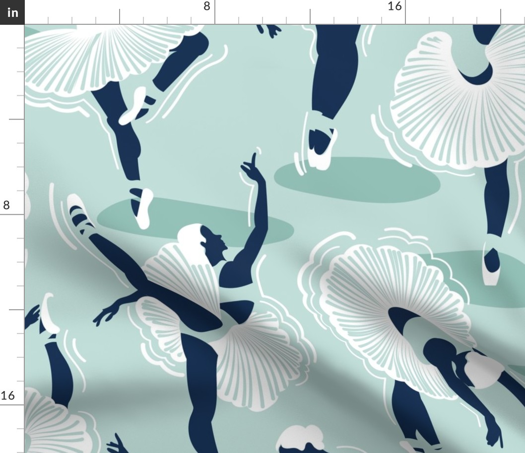 Large jumbo scale // Dancing ballerina flowers // monochromatic seaglass green and midnight blue ballet dancers