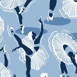 Large jumbo scale // Dancing ballerina flowers // monochromatic sky and midnight blue ballet dancers