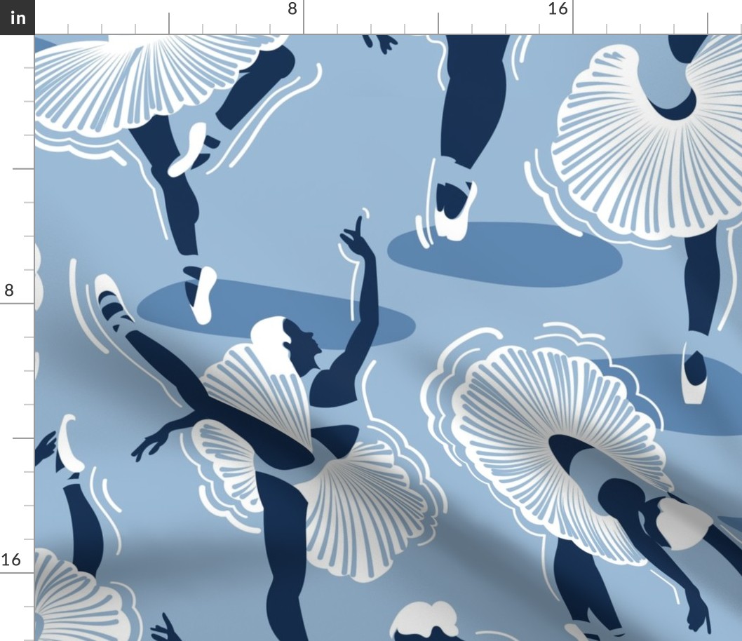 Large jumbo scale // Dancing ballerina flowers // monochromatic sky and midnight blue ballet dancers