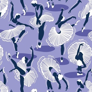 Normal scale // Dancing ballerina flowers // monochromatic lilac and midnight blue ballet dancers