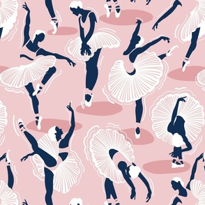 Normal scale // Dancing ballerina flowers // monochromatic cotton candy pink and midnight blue ballet dancers