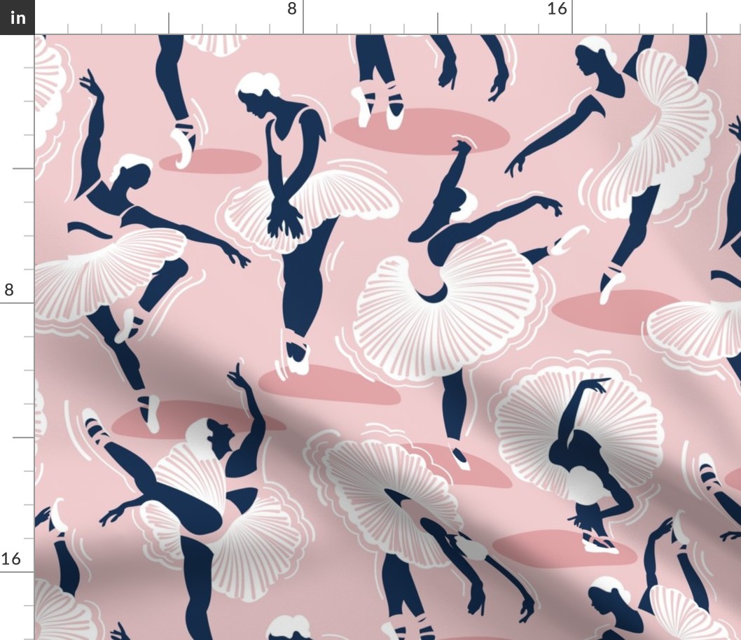 Normal scale // Dancing ballerina flowers // monochromatic cotton candy pink and midnight blue ballet dancers