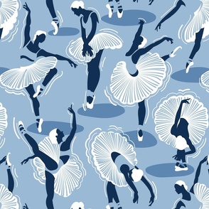 Normal scale // Dancing ballerina flowers // monochromatic sky and midnight blue ballet dancers