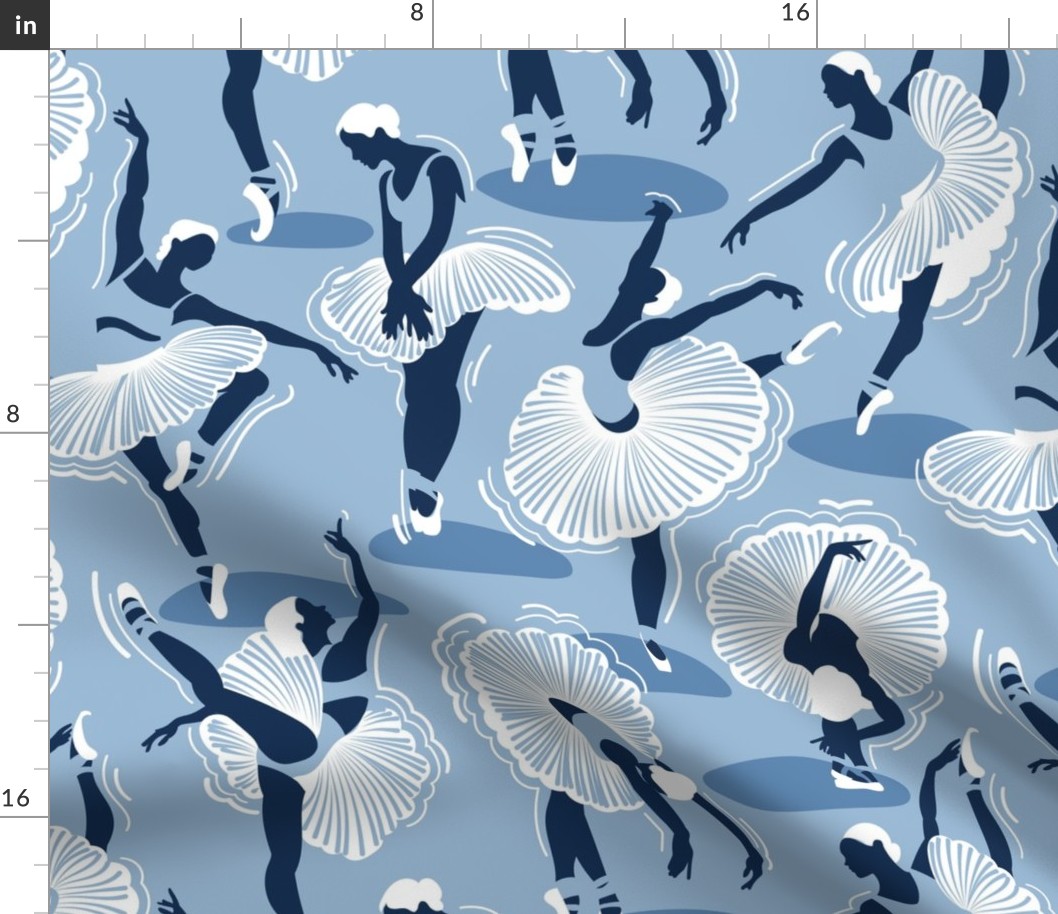 Normal scale // Dancing ballerina flowers // monochromatic sky and midnight blue ballet dancers