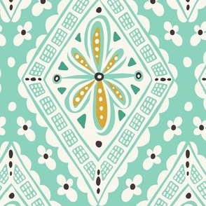 Skye - Boho Geometric Aqua Ivory Large Scale