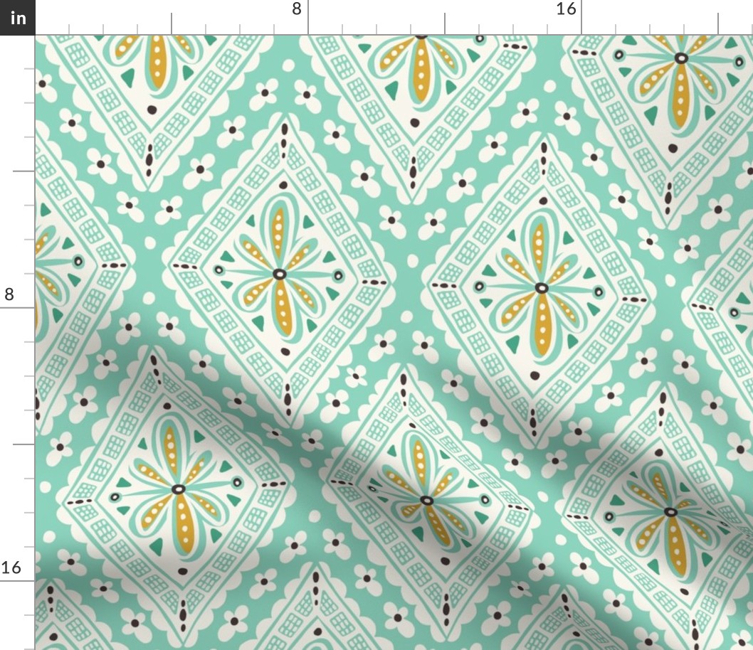 Skye - Boho Geometric Aqua Ivory Large Scale