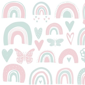 Spring Boho Rainbows in Pink and Teal 