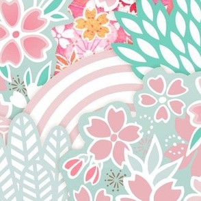 Sakura Bloom -Extra Large- Cherry Blossom- Spring Flowers- Japanese Floral- Japan- Pink- Mint- Cotton Candy- Seaglass- Wallpaper- Home Decor Fabric- Kidcore- Kawaii- Cute