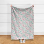 Sakura Bloom -Small- Cherry Blossom- Spring Flowers- Japanese Floral- Japan- Pink- Mint- Cotton Candy- Seaglass- Wallpaper- Home Decor Fabric- Kidcore- Kawaii- Cute