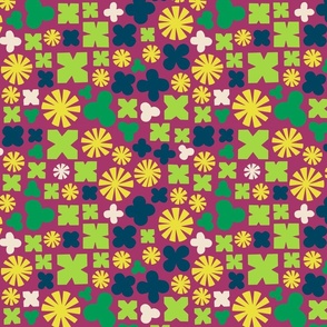 Geo Flower Meadow - dark red background - middle scale