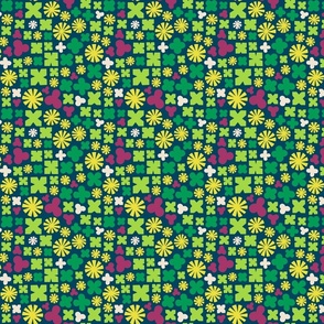 Geo Flower Meadow - green and dark blue background - small scale