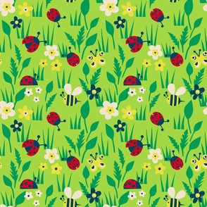 Spring Meadow with ladybugs - light green background - middle scale