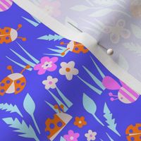 Spring Meadow with ladybugs -  violet, blue background - small scale
