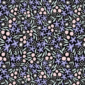 Pastel floral on black background - ditsy scale