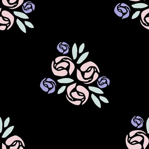 spaced out pastel roses on black