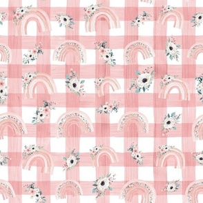 small scale pink rainbow blush gingham