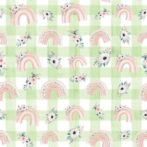 small scale pink rainbow green gingham
