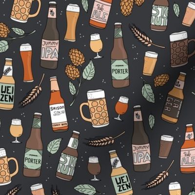 Cheers craft beer brewery bottles and glasses ipa weizen lager happy birthday party in sage green orange on charcoal gray 