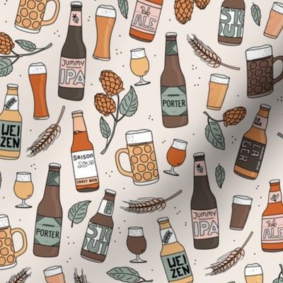 Cheers craft beer brewery bottles and glasses ipa weizen lager happy birthday party in orange gray on sand 