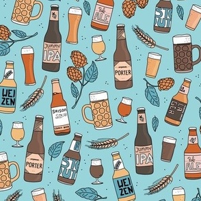 Cheers craft beer brewery bottles and glasses ipa weizen lager happy birthday party in teal aqua blue 
