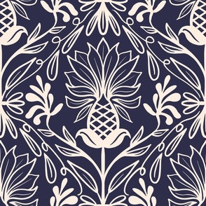 Botanical Diamonds  Navy - Large