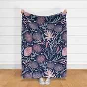 Large Protea Pastels on Navy