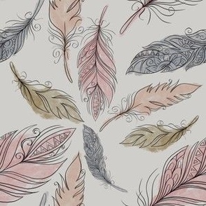 light gentle feathers in a watercolor style seamless gracefully pattern