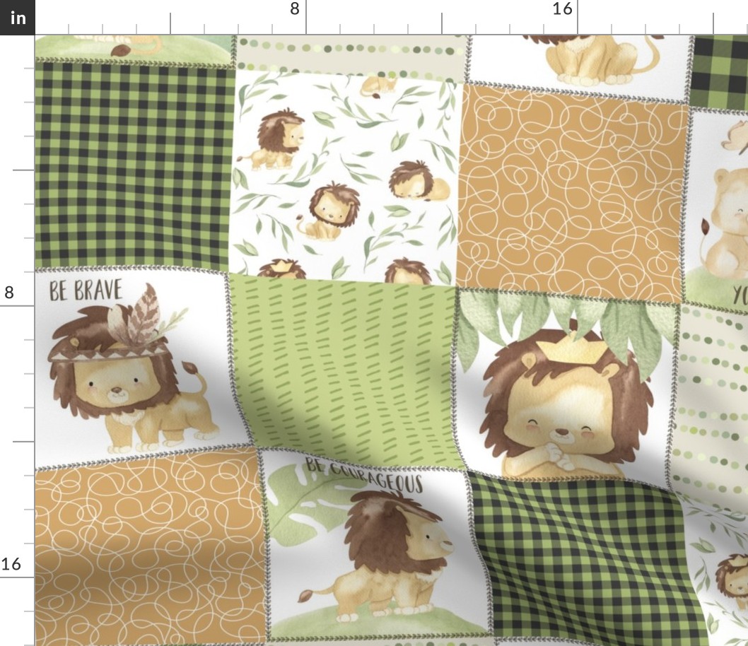 Lions Quilt Blanket Top- Baby Safari Bedding GL-A // King of the Jungle