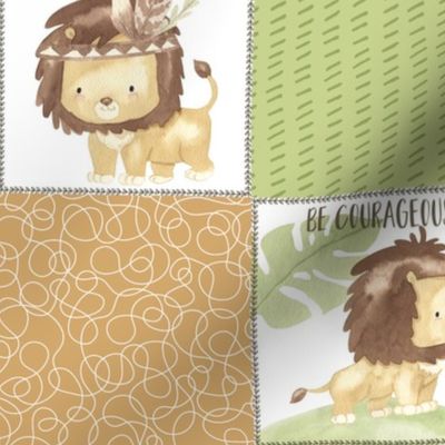 4 1/2" Lions Quilt Blanket Top- Baby Safari Bedding GL-A // King of the Jungle