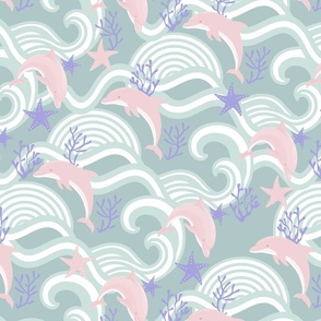 Pink Dolphins and Ocean Waves