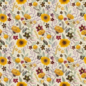 Summer Meadow Floral, Goldenrod and Sage on Cream by Brittanylane