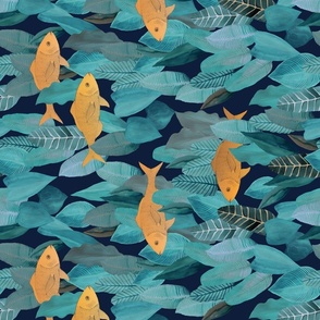 Forest of Fish {Blue/Gold} rotated