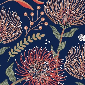 Large Protea Fall on Navy