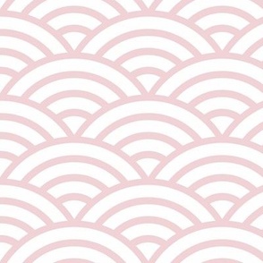 Japanese Waves- Cotton Candy on White- Medium- Petal Cotton Solids Coordinate- Rainbows- Arches- Scallop- Mermaid Scales- Rose- Light Pink- Coral- Pastel Colors- Nursery Wallpaper- Large Scale