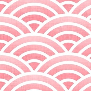Japanese Waves- White on Coral- Large- Petal Cotton Solids Coordinate- Rainbows- Arches- Scallop- Mermaid Scales- Pink- Flamingo- Nursery Wallpaper- Large Scale