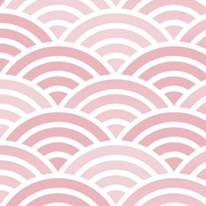 Japanese Waves- White on Cotton Candy- Medium- Petal Cotton Solids Coordinate- Rainbows- Arches- Scallop- Mermaid Scales- Rose- Light Pink- Coral- Pastel Colors- Nursery Wallpaper- Large Scale