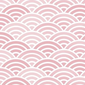 Japanese Waves- White on Cotton Candy- Small- Petal Cotton Solids Coordinate- Rainbows- Arches- Scallop- Mermaid Scales- Rose- Light Pink- Coral- Pastel Colors- Nursery Wallpaper- Large Scale