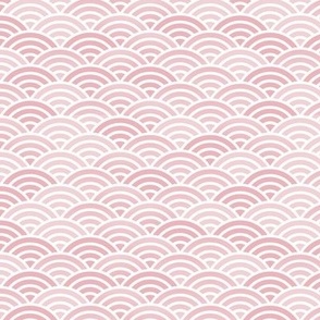 Japanese Waves- White on Cotton Candy- Mini- Petal Cotton Solids Coordinate- Rainbows- Arches- Scallop- Mermaid Scales- Rose- Light Pink- Coral- Pastel Colors- Nursery Wallpaper- Large Scale