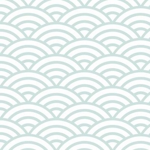 Japanese Waves- Sea glass on White- Small- Petal Cotton Solids Coordinate- Rainbows- Arches- Scallop- Mermaid Scales- Green- Blue- Light Turquoise- Pastel Colors- Nursery Wallpaper