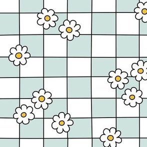 Scattered daisies on checkerboard - seaglass