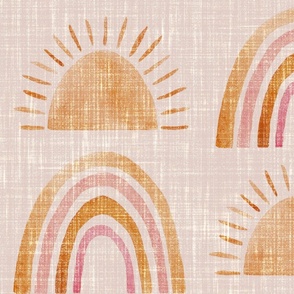 Boho Rainbows and Sun - Large Scale - Rainbow Sunshine Pink Minimalist  Earth Tones