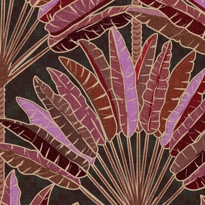 Mod Travellers Palms - rich rust, burgundy and pink on dark - jumbo 