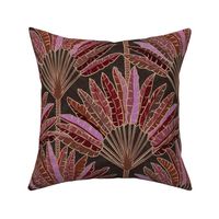 Mod Travellers Palms - rich rust, burgundy and pink on dark - large