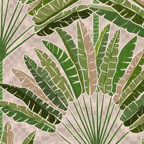 Mod Travellers Palms - Palm Springs - grass and moss green on taupe/neutral - jumbo 